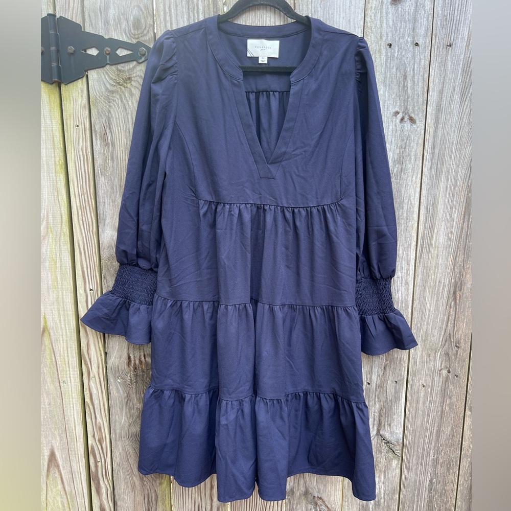 TUCKERNUCK POMANDER PLACE Navy Blue Poplin Tiered Dress Women’s XL - Picture 4 of 15